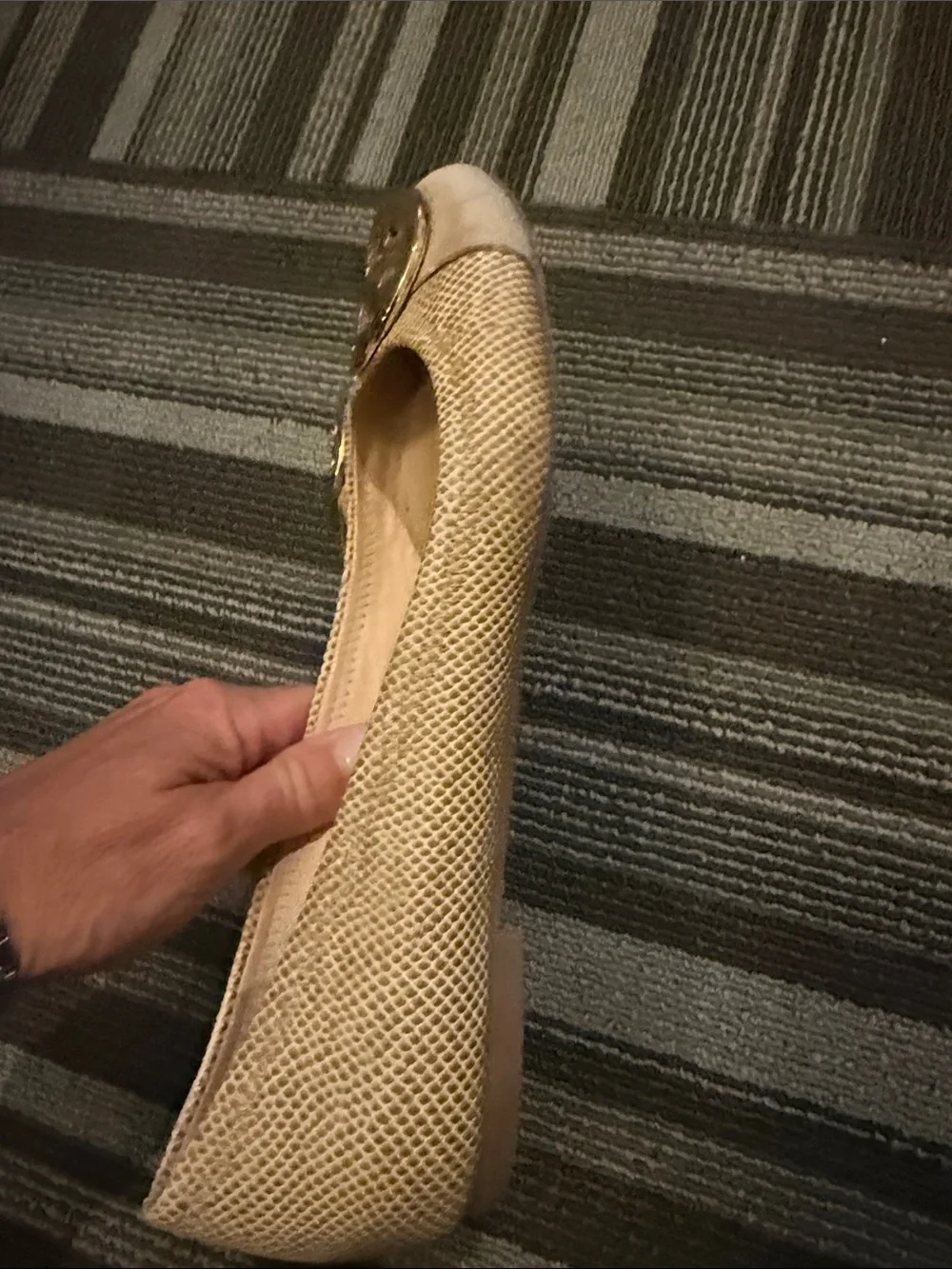 Tory Burch Beige Ballet Flats with Gold Logo Medallion